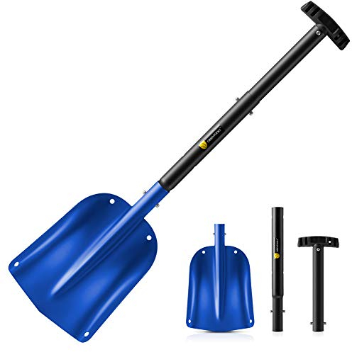 Pala da neve Leggera in alluminio Sport Utility Pala con impugnatura a T, Pala pieghevole portatile per auto, campeggio, giardino (nero/blu, lunghezza regolabile: 66-82cm