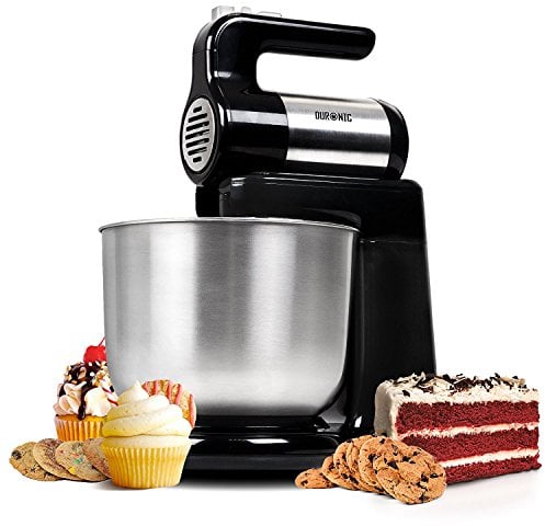 Duronic SM3 Batidora amasadora eléctrica 300W con 5 velocidades y función turbo | Bol de 4L |Incluye 2 Varillas diferentes para batir y amasar | Ideal para panadería y repostería
