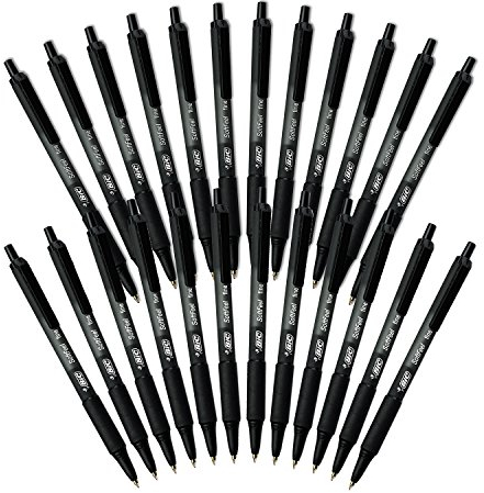 Bic Soft Feel Druckkugelschreiber, feine Spitze, schwarze Tinte (24 Stück, schwarz, feine Spitze)