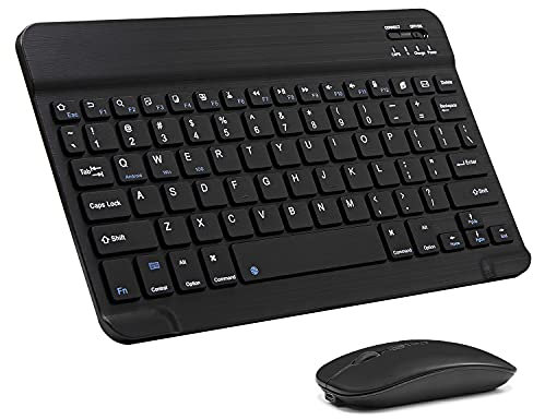 Ensemble clavier et souris Bluetooth ultra-fins rechargeables et portables pour Apple iPad, iPhone, iPadOS/iOS 13 et versions ultérieures, Samsung, tablette, téléphone, smartphone Android (Noir)
