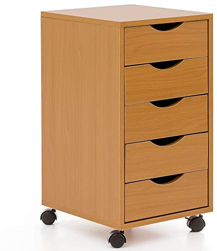 Rollcontainer Buche, Stilvoller & geräumiger Schreibtisch-Container mit 5 Schubladen - KADIMA DESIGN.