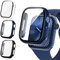 Fullife Confezione da 3 custodie per PC opache con pellicola protettiva in vetro temperato compatibile con Apple Watch Series 7 da 45 mm bumper antiurto per iWatch 45 mm serie 7 (nero blu trasparente)