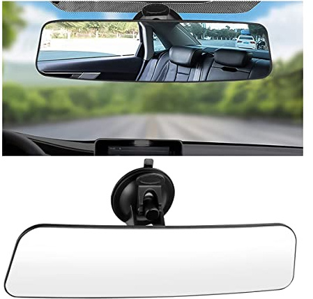 Car Rear View Mirror with Suction Cup, Anti Glare Wide Angle HD Auto Inside Rearview Mirror, 360 Degrees Adjustable Reduce Blind Spots, Universal for Vehicle, Marine, Boat, Truck, SUV, Van
