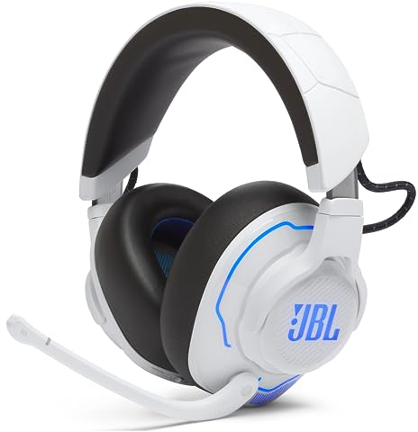 JBL Quantum 910P Auriculares inalámbricos con bluetooth para PlayStation, cancelación activa del ruido, QuantumSOUND Signature, 39 horas de batería, blanco