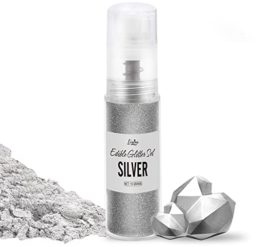 Essbarer Glitzer - 10g Essbarer Glitzerpulver Glitzerstaub in Sprühflasche für Getränke, Kuchen - Metallisch Glitzerpuder Lebensmittelfarbe Pulver zum Cocktails, Wein, Fondant, Keksen (Silber)