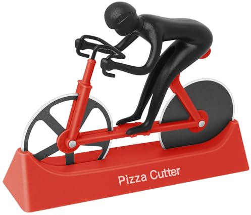 KUONIIY Pizzaschneider, Fahrrad Pizzaschneider Dual Edelstahl Super Scharfe Klingen Hobel mit Antihaftbeschichtung, Rot