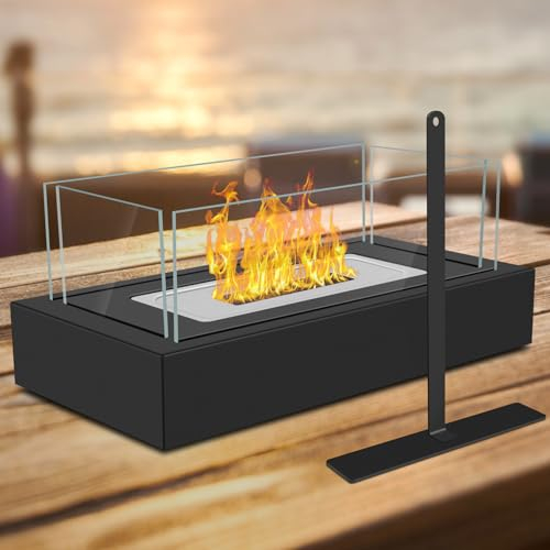 Chimenea De Mesa Portatil, Sentasi Chimenea De Sobremesa para Interior Y Exterior, Actualización Chimenea Bioetanol Sobremesa con Vidrio De 4 Caras, Tabletop Fireplace De Acogedor Ambiente