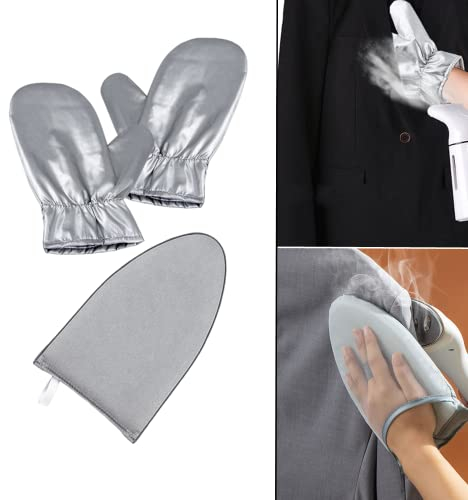 WouND 3 Pack Garment Steamer Ironing Gloves Mini Ironing Board Steam Resistant Gloves With Finger Ring Heat Resistant Garment Steamer Gloves For Garment Steamer Ironing Accessories (Grey)
