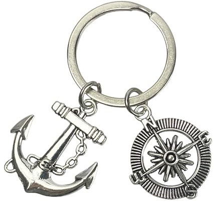 Porte-clés ancre de marin - Porte-clés marin avec ancre de bateau et rose des vents - Porte-clés ancre de marin - Cadeau pour les amoureux de la mer, les marins ou les pêcheurs - Porte-clés unisexe,