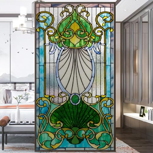 Acmore Fensterfolie, Frosted Buntglas-Muster, Wärmeregulierung, Anti-UV-Schutz, Fensteraufkleber, kleberfrei, statisch haftend, Fensterdekoration, B 23,6 x H 39,3 (60 x 100 cm)