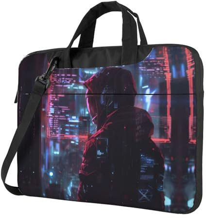 Hacker Era Laptoptasche, stilvolle Laptoptasche, Kuriertasche für Damen und Herren, Schulter-Laptop-Tasche, Schwarz, 15.6 inch