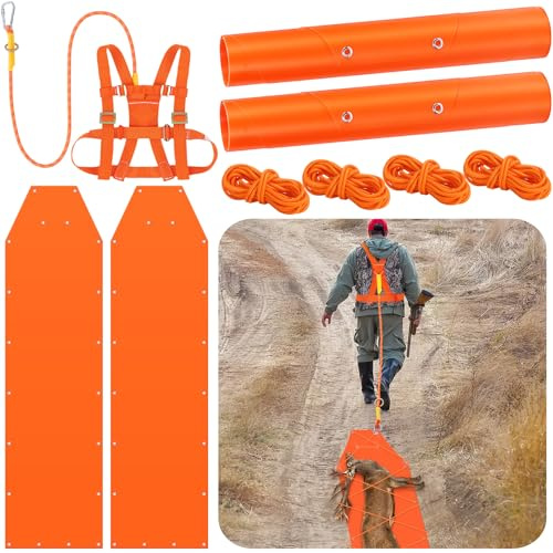DaisyInner 2 Pcs Deer Drag Sleds with Deer Drag Harness and Ropes Heavy Duty Thickened Tear-Resistant Portable Outdoor Gear for Hauling Hunting Trophy Firewood Ice Fishing