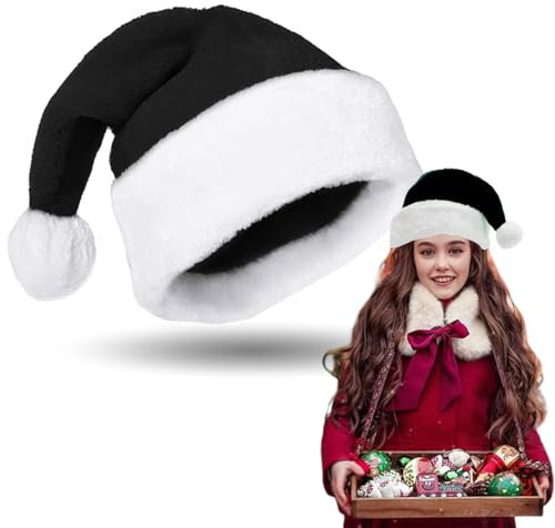 Sternhell Weihnachtsmütze, weihnachtsmützen erwachsene Nikolausmütze, weihnachtsmütze kinder, Schwarz Splüsche weihnachtsmann mütze, Santa Mütze Santa Clause Mütze für Weihnachtsfeier, Partyzubehör