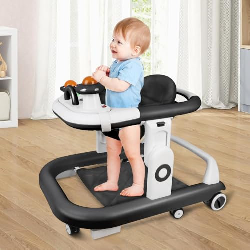 2-in-1 Lauflernhilfe für Babys mit 3 verstellbaren Höhen, Lauflernhilfe für Babys, faltbar, mit abnehmbarem Musik-Aktivitätstablett, von 6 bis 18 Monaten, bis zu 12 kg (57 x 67 x 46 cm, schwarz)