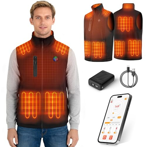 Smartes Beheizbare Weste mit APP-Steuerung | 8-Zonen Körperwärmer für Ski & Camping | 20.000mAh 7.4V Akku | 3 Temperaturstufen | Wind- und Wassergeschützt | Maschinenwaschbar,Heizweste Herren Damen L
