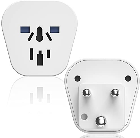 2 Stück Universal zu Indien Reiseadapter, Klein-EU 4.0mm/UK/CH/IT/US/AU auf Typ D Steckdosenadapter, 2500W für Indien Nepal, Weiß
