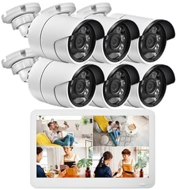 IP66 Waterpoorf Vollfarb-Nachtsicht-IP-Kamera-Set 8CH 4CH 12 Zoll LCD TFT EDP 8MP 4K POE NVR Sicherheitskamera Bewegungserkennung(2T,8CH NVR and 6 Camera)