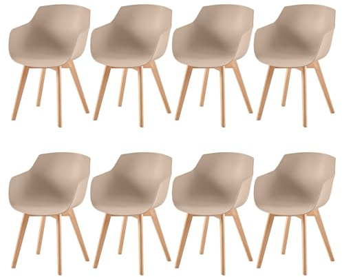 EGGREE Esszimmerstühle 8er Set mit Armlehnen, Khaki