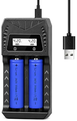 18650 Akkuladegerät, SGZIOO Akku Ladegerät mit 2 Stück 3,7V 3500mAh Akkus Wiederaufladbarer Spitzer Spitze, LCD Display, USB 2 Schacht Batterieladegerät für 3,7V 1,2V AA AAA Wiederaufladbare Batterien