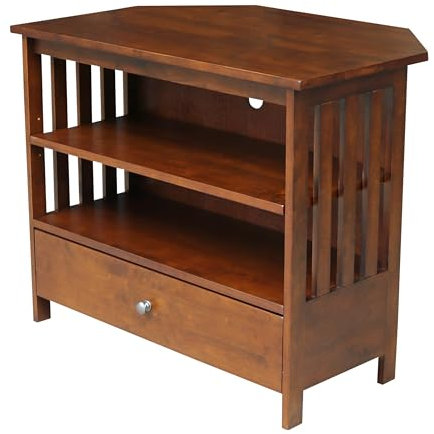 IC International Concepts Corner TV Stand/Entertainment Center for Living Room/Bedroom Durable/Eco Friendly/Solid Parawood Construction, Includes Drawer and Shelves, 35 W x 24 D x 29 H, Unfinished
