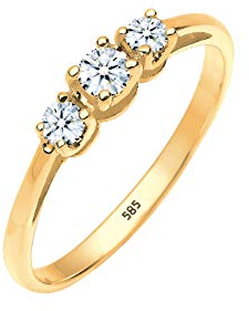 Elli DIAMONDS Ring Damen Verlobung Edel Trio mit Diamant (0.22 ct.) in 585 Gelbgold