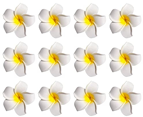 12 PCS Femmes Filles 2.4 Hawaiian Hawaii Plumeria Mousse Fleur Pinces À Cheveux Pour Nuptiale Nuptiale Plage Décoration Cheveux Barrette (Jaune)