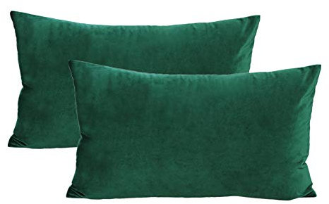 VAKADO Kissenbezug 30x50 cm 2er Set Grün Lenden Samt Weich Solid Dekorative Rechteck Gemütlich Kissenhülle Home Dekor für Wohnzimmer Couch Sofa Auto