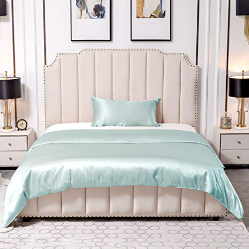 THXSILK 25 Momme Seidenbettwäsche Set 2 teilig, Bettbezug 155 x 220 cm und 40 x 80 cm Kissenbezüge, Hypoallergen Maulbeerseide Bettwäsche Set, Ultra Weich und Glatt, Hellblau
