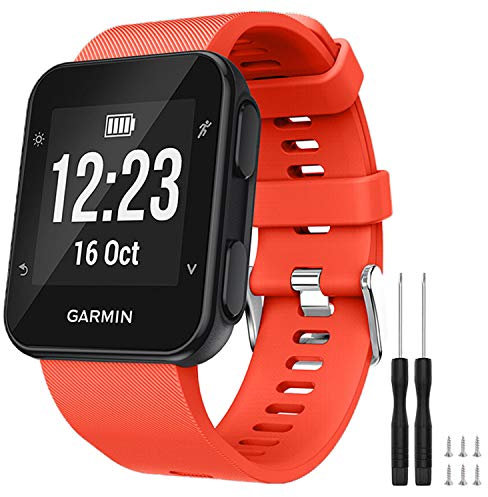 TopPerfekt Bracelet de montre Compatible avec Garmin Forerunner 35, de Remplacement en Silicone Souple pour Garmin Forerunner 35 Smart Watch, Fit 5.11 -9.05 (130-230 mm) Poignet (Orangé Rouge)
