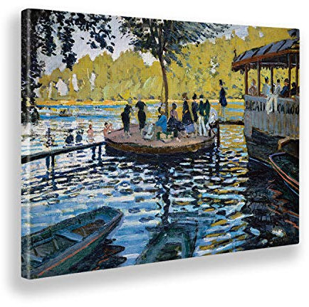 Giallobus - Cadre - Claude Monet - La grenouillère - Toile - 100x70 - Prêt à accrocher - Peintures Modernes pour la Maison