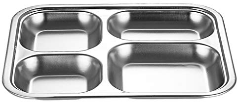 OLNY Assiette À 3/4/5 Compartiments en INOX - Plateau Repas Divisé - Plateau De Service Rectangulaire - Plateau À Vaisselle Assiette À Dîner pour Cantine Scolaire
