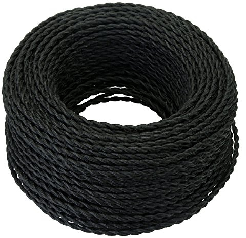 GreenSun Cavo in tessuto, rivestito in tessuto, cavo di alimentazione elettrico a 2 fili, 2 x 0,75 mm², intrecciato, per fai da te, 20 m, colore: nero