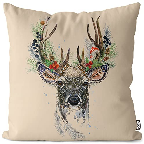 VOID Hirsch Wald Kissenbezug Kissenhülle Sofakissen Kissen Deko Weihnachten Winter Weihnachtsdeko, Kissen Größe:60 x 60 cm