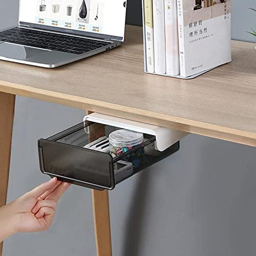 COZYWELL Self-Adhesive Under Desk Drawer, Hidden Under Desk Storage Drawer Organizer Slide-out Mounted for Home Office School Stationery Storage, No Drilling