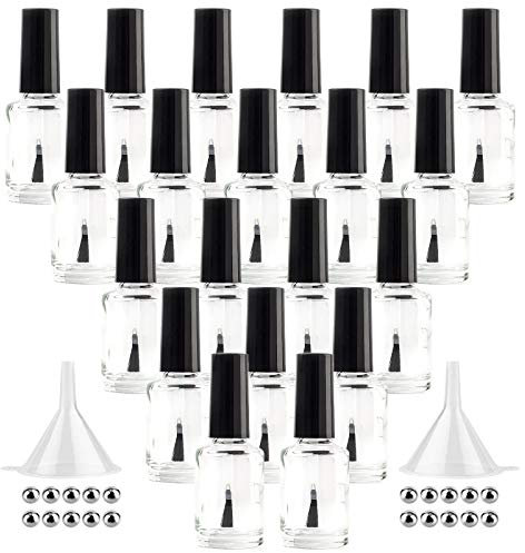GTHER 20PCS Empty Nail Polish Bottles, Clear Glass Refillable Bottles Container with Brush Cap & Funnel & Mixing Balls for Nail Art (15ML)