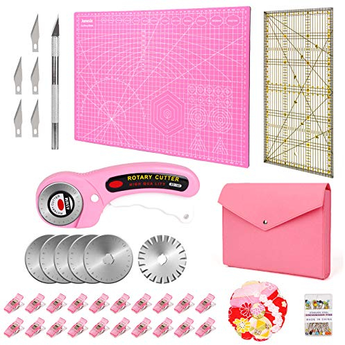 ZPONEED Rotary Cutter Set-45mm Rotary Cutter Kit, A3 Self Healing Cutting Mat, Patchwork Ruler, Carving Tool and Replacement Accessories, Ideal for Sewing, Crafting, Quilting, Patchworking