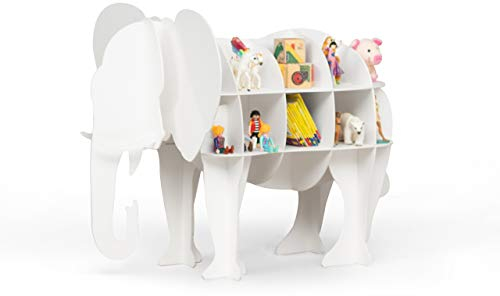 Kinder Regal Eddy der Elefant in weiß - geeignet für ca. 60 Tonies, Spielzeug oder Kinderbücher - 100% plastikfrei