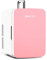 MONCOOK Mini Fridge For Bedrooms - Small, Portable & Quiet - Glass Door Mini Fridge For Skincare, Food & Drinks - Cooling & Warming Function - Perfect For Home, Office, Car Or Travel - 10L Pink