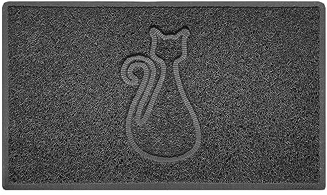 Nicoman Cat Embossed Shape Door Mat Dirt Trapper PVC Spaghetti Mat Washable Quick Drying Barrier Doormat-Dark Grey (Watertight Rubber-Back)-Medium (75x44cm)