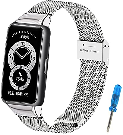 SenMore Huawei Band 6 Correa, Pulsera de Acero Inoxidable Wristband Repuesto Banda para Honor Band 6 / Huawei Band 6(No Host)