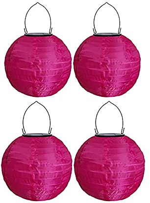 Youning Solar Lampions Außen Wetterfest, LED Solar Lampion Garten Laterne, Papier Laterne Lampenschirm Lampion Runde Laterne Papierlampions zum Dekorieren 20cm (4pcs Pink#)