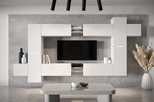 Furnitech Wohnwand Modern - Hängend Wohnwand mit Regalen und TV Schrank - Schrankwand für Wohnzimmer ohne LED (AN91NEW-21W-M4)