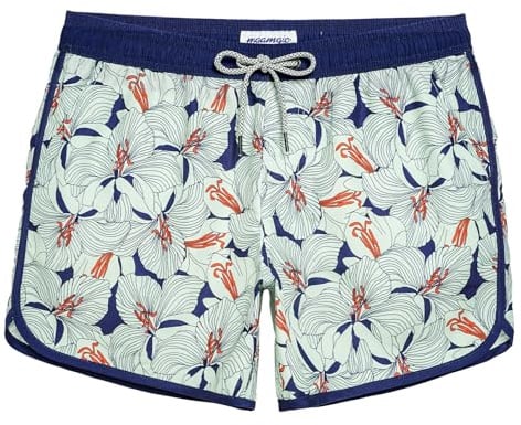 maamgic Mens 5 Short 70s 80s 90s Vintage Swim Trunks Quick Dry Bathing Suits Swimming Shorts Swimsuits Board Shorts,Blue Lily,XS