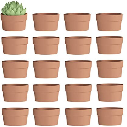 Fcacti Lot de 20 petits pots de fleurs en terre cuite peu profonds de 8,9 cm avec drainage, cactus, terre cuite, intérieur et extérieur avec trou de drainage