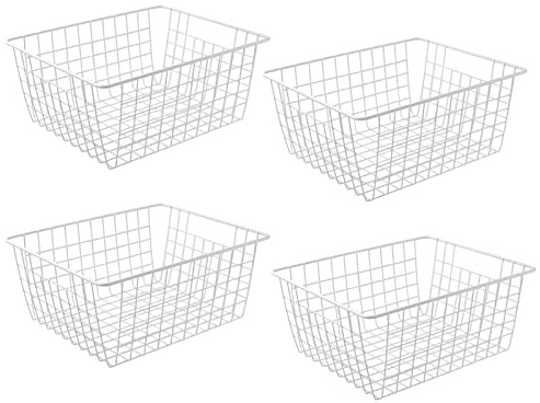 14 Upright Freezer Storage Baskets, White Wire Storage Bins Large Bakset for Freezer, Pantry, Bathroom Organizing, Set of 4