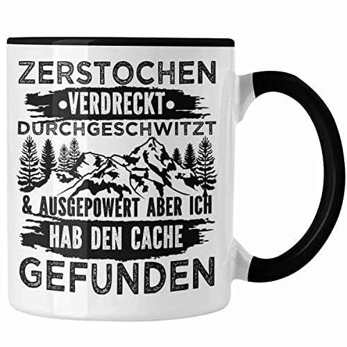 Trendation - Geocaching Tasse Geschenk Nur Noch Einen GPS-Schnitzeljag Geschenkidee Pfadfinder Geburtstag Geocacher Ausgepowert (Schwarz)