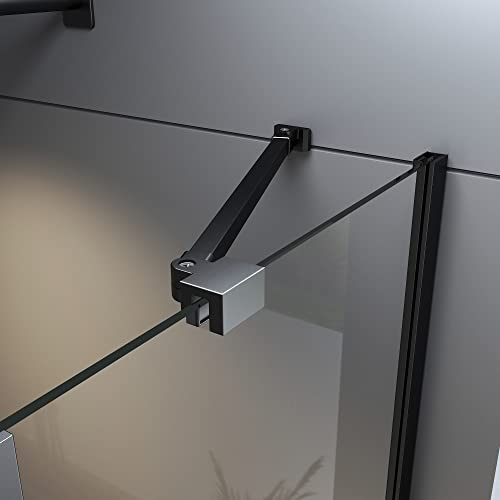 Boromal Lot de 2 barres de support pour paroi de douche 500 mm avec angle flexible rotatif à 180 ° pour épaisseur de verre 6-8 mm Barre de stabilisation pour douche Walk-in parois de douche Noir
