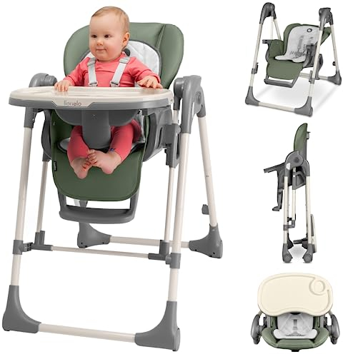 LIONELO Laurice Hochstuhl für Kinder von 6-36 Monaten (15 kg) 2-in-1 Kinderhochstuhl mit Wippfunktion (9 kg), 5 Höhenstufen, Verstellung von Rückenlehne und Fußstütze Sicherheitsgurt (Grün)
