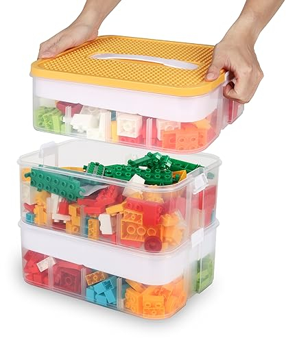 WillingHeart Cajas Almacenaje para Lego Organizadoras Juguetes Infantil Plastico Caixas Arrumação con Tapa 3 Capas Apilables Cajitas Almacenamiento Transparente Cubos de Compartimentos Grande