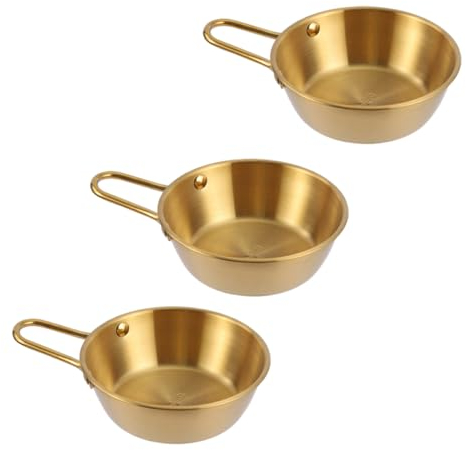 CAXUSD 3 Pz Ciotola di Condimento Ciotola per Condimenti in Metallo Zuppiera in Acciaio Inox con Manico Ciotola di Vino Coreano Piatto di Stagionatura Unico Viaggiare Acciaio Inossidabile